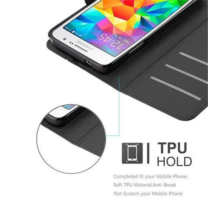 Cadorabo Hülle kompatibel mit Samsung Galaxy GRAND PRIME Schutzhülle mit Magnetverschluss, Standfunktion und Kartenfach