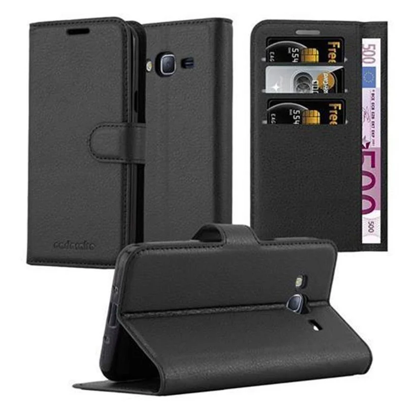 Cadorabo Hülle kompatibel mit Samsung Galaxy J3 2016 Schutzhülle mit Magnetverschluss, Standfunktion und Kartenfach
