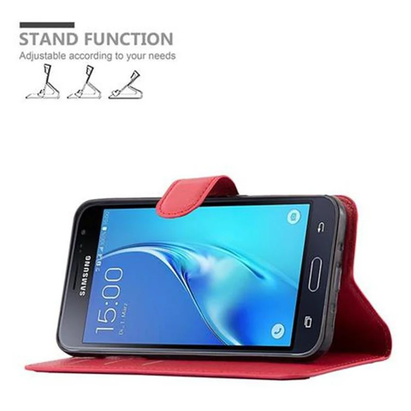 Cadorabo Hülle kompatibel mit Samsung Galaxy J3 2016 Schutzhülle mit Magnetverschluss, Standfunktion und Kartenfach