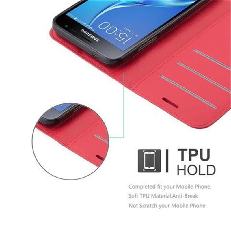 Cadorabo Hülle kompatibel mit Samsung Galaxy J3 2016 Schutzhülle mit Magnetverschluss, Standfunktion und Kartenfach