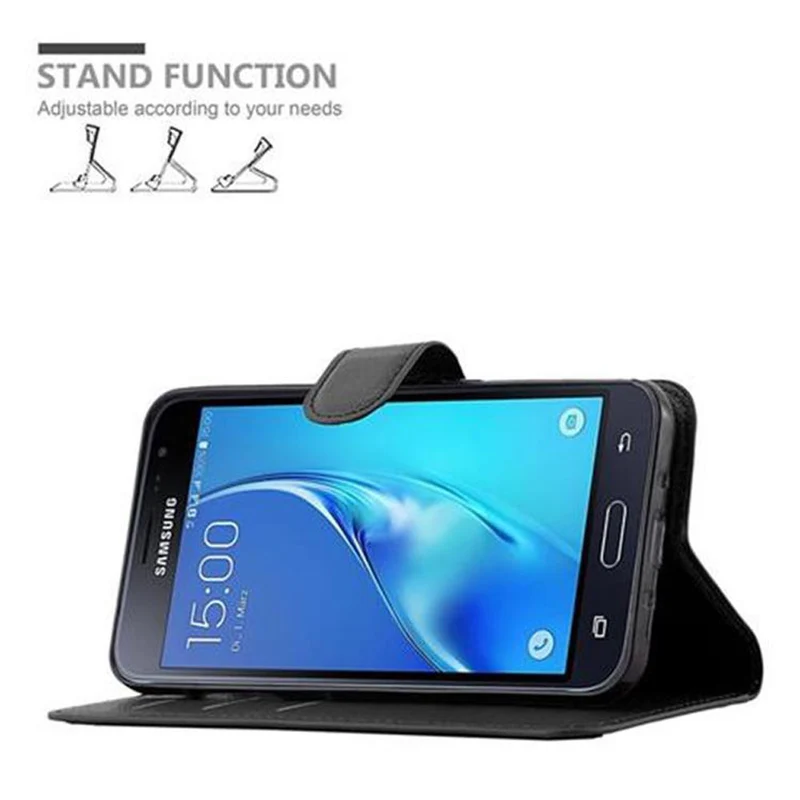 Cadorabo Hülle kompatibel mit Samsung Galaxy J3 2016 Schutzhülle mit Magnetverschluss, Standfunktion und Kartenfach