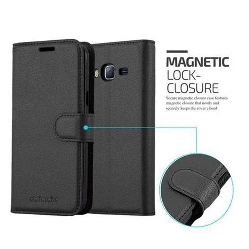 Cadorabo Hülle kompatibel mit Samsung Galaxy J3 2016 Schutzhülle mit Magnetverschluss, Standfunktion und Kartenfach