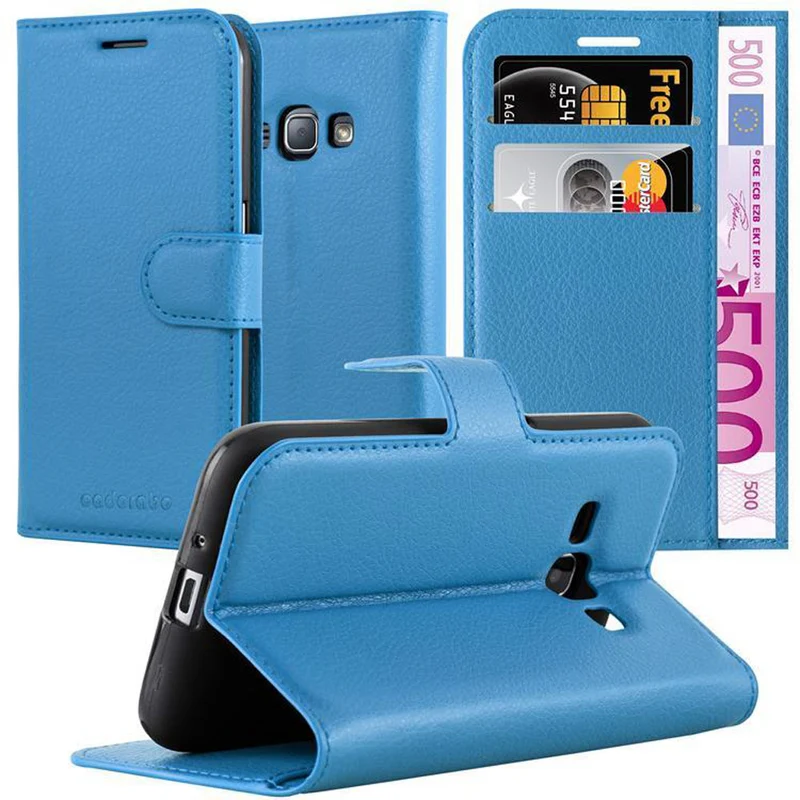 Cadorabo Hülle kompatibel mit Samsung Galaxy J1 2015 Schutzhülle mit Magnetverschluss, Standfunktion und Kartenfach