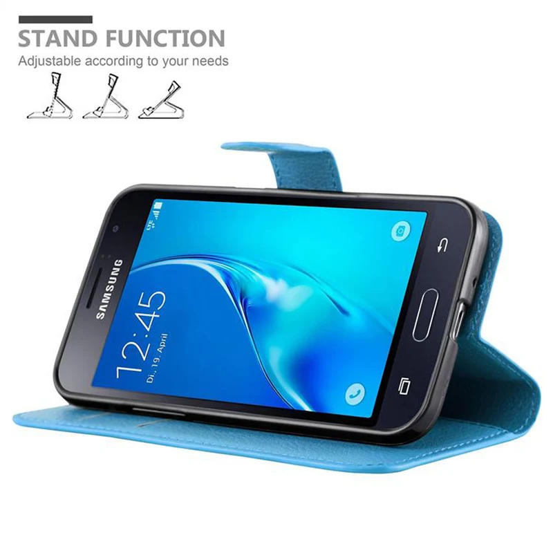 Cadorabo Hülle kompatibel mit Samsung Galaxy J1 2015 Schutzhülle mit Magnetverschluss, Standfunktion und Kartenfach