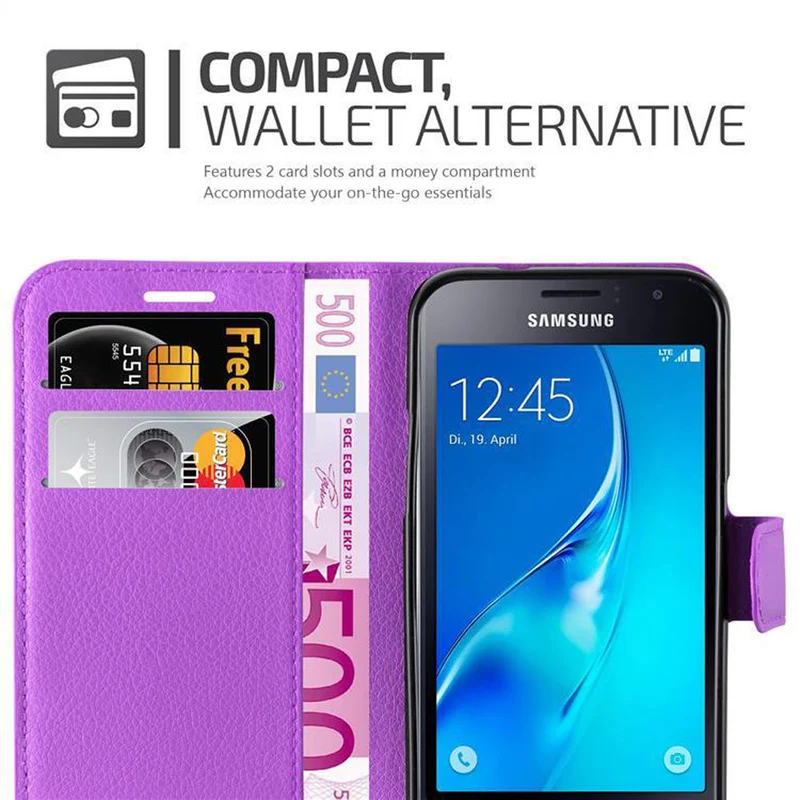 Cadorabo Hülle kompatibel mit Samsung Galaxy J1 2015 Schutzhülle mit Magnetverschluss, Standfunktion und Kartenfach