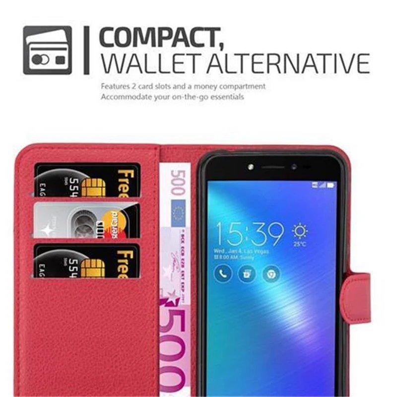 Cadorabo Hülle kompatibel mit Asus ZenFone LIVE / 3 GO Schutzhülle mit Magnetverschluss, Standfunktion und Kartenfach