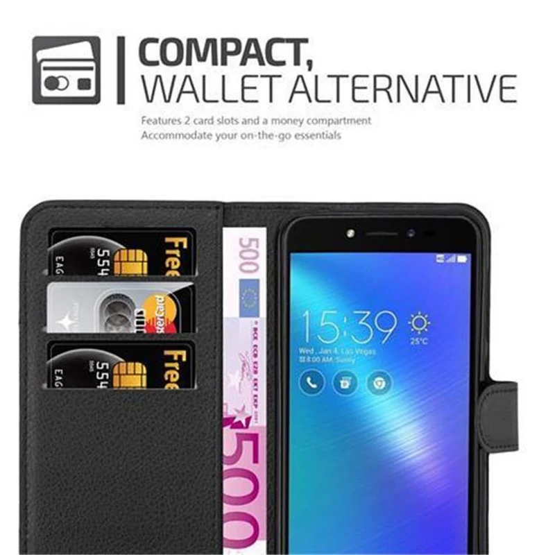 Cadorabo Hülle kompatibel mit Asus ZenFone LIVE / 3 GO Schutzhülle mit Magnetverschluss, Standfunktion und Kartenfach