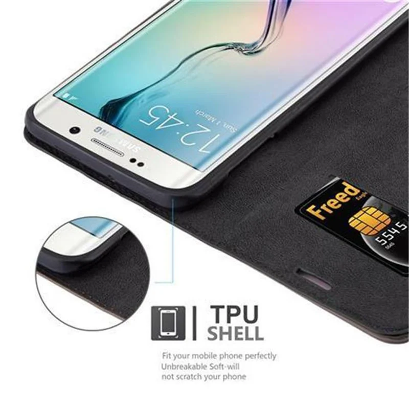 Cadorabo Hülle kompatibel mit Samsung Galaxy S6 EDGE PLUS Schutzhülle mit Magnetverschluss, Standfunktion und Kartenfach