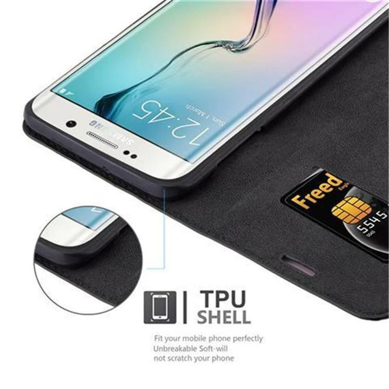 Cadorabo Hülle kompatibel mit Samsung Galaxy S6 EDGE PLUS Schutzhülle mit Magnetverschluss, Standfunktion und Kartenfach