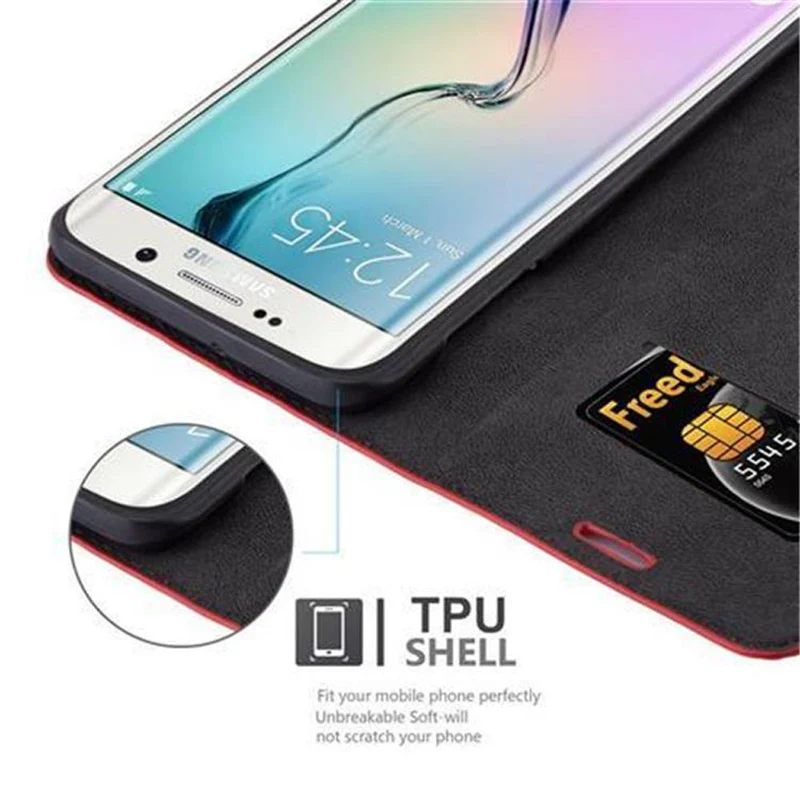 Cadorabo Hülle kompatibel mit Samsung Galaxy S6 EDGE PLUS Schutzhülle mit Magnetverschluss, Standfunktion und Kartenfach