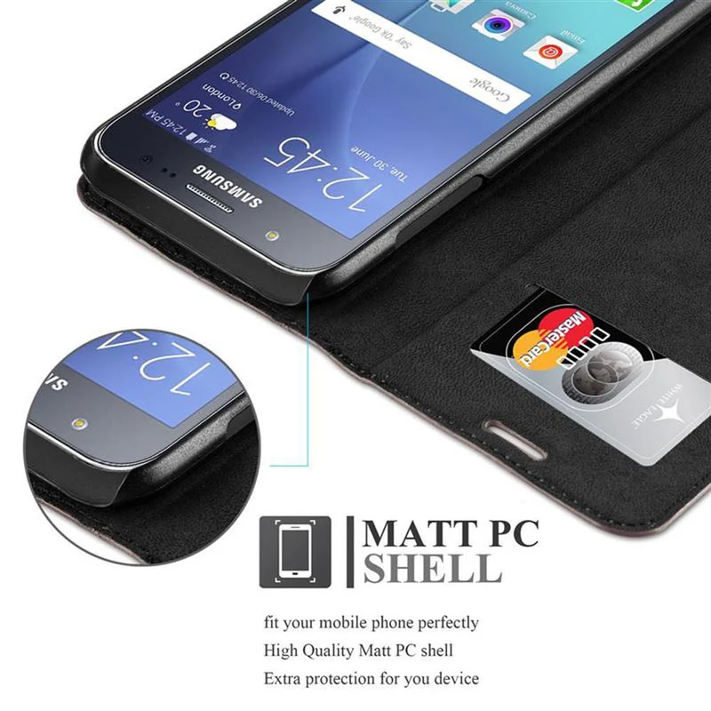 Cadorabo Hülle kompatibel mit Samsung Galaxy J7 2015 Schutzhülle mit Magnetverschluss, Standfunktion und Kartenfach