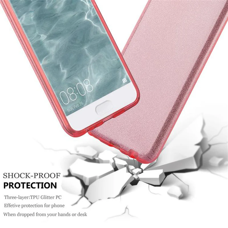 Cadorabo Hülle kompatibel mit Huawei P10 TPU Silikon und Hard Case Schutzhülle im Glitzer Design