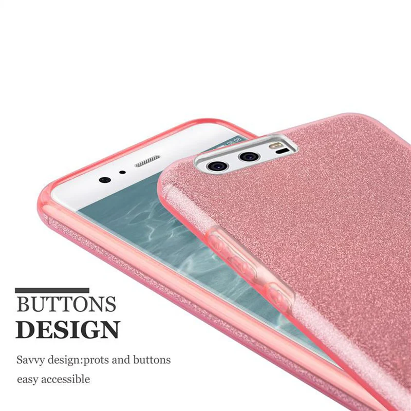 Cadorabo Hülle kompatibel mit Huawei P10 TPU Silikon und Hard Case Schutzhülle im Glitzer Design