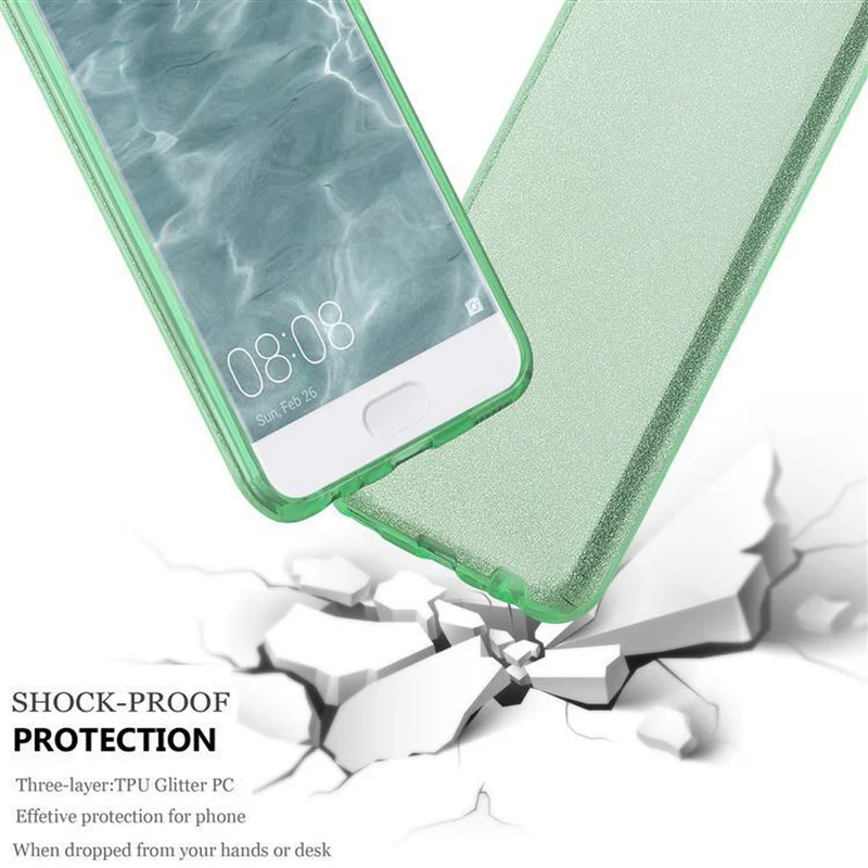 Cadorabo Hülle kompatibel mit Huawei P10 TPU Silikon und Hard Case Schutzhülle im Glitzer Design