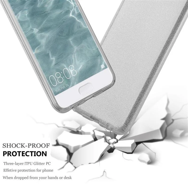 Cadorabo Hülle kompatibel mit Huawei P10 TPU Silikon und Hard Case Schutzhülle im Glitzer Design