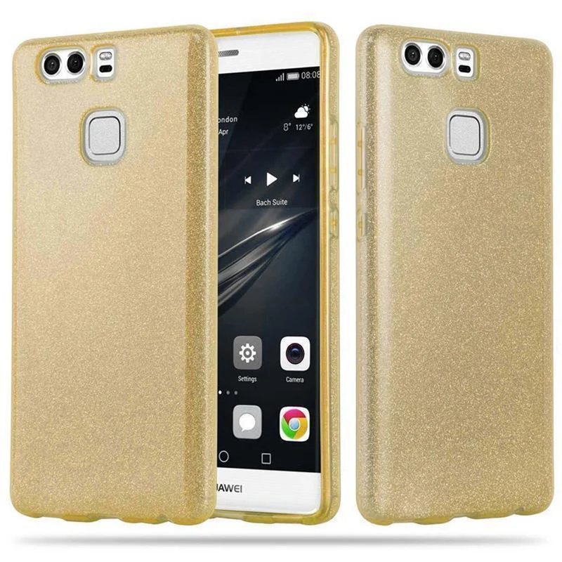 Cadorabo Hülle kompatibel mit Huawei P9 PLUS TPU Silikon und Hard Case Schutzhülle im Glitzer Design