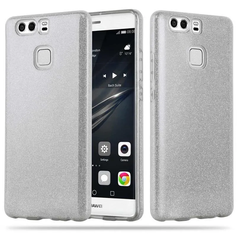 Cadorabo Hülle kompatibel mit Huawei P9 PLUS TPU Silikon und Hard Case Schutzhülle im Glitzer Design