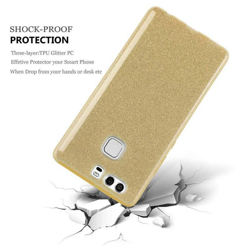 Cadorabo Hülle kompatibel mit Huawei P9 PLUS TPU Silikon und Hard Case Schutzhülle im Glitzer Design