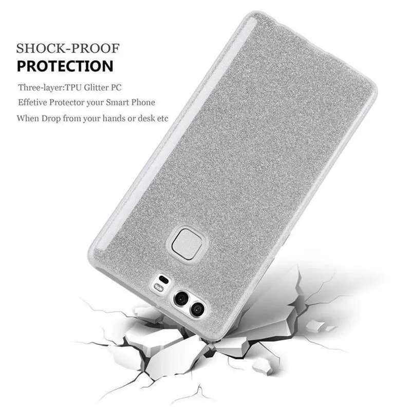 Cadorabo Hülle kompatibel mit Huawei P9 PLUS TPU Silikon und Hard Case Schutzhülle im Glitzer Design