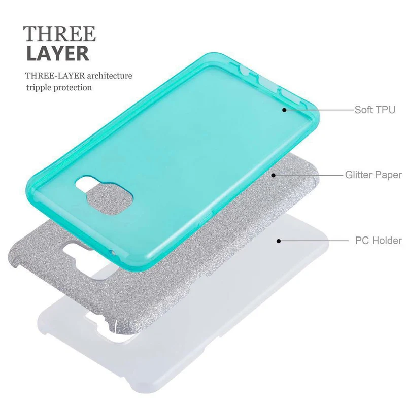 Cadorabo Hülle kompatibel mit Samsung Galaxy A3 2017 TPU Silikon und Hard Case Schutzhülle im Glitzer Design