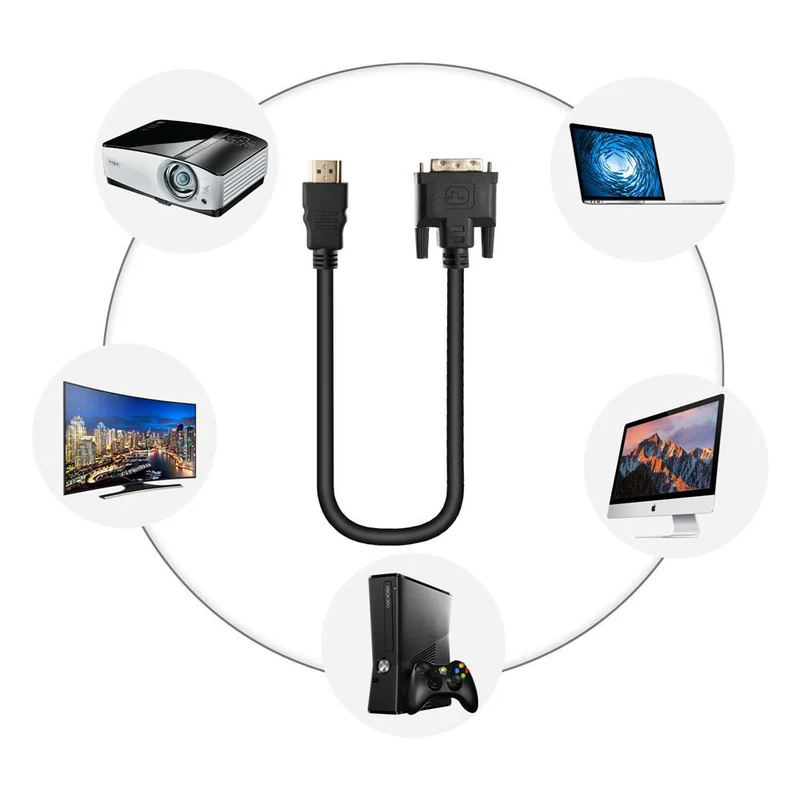 Cadorabo HQ HDMI zu DVI Kabel High Speed - 3D Ready - HDMI auf DVI Adapterkabel mit Vergoldeten Anschlüssen