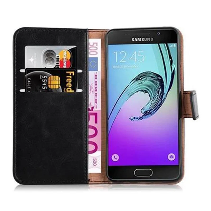 Cadorabo Hülle kompatibel mit Samsung Galaxy A3 2016 Schutzhülle mit Magnetverschluss, Standfunktion und Kartenfach