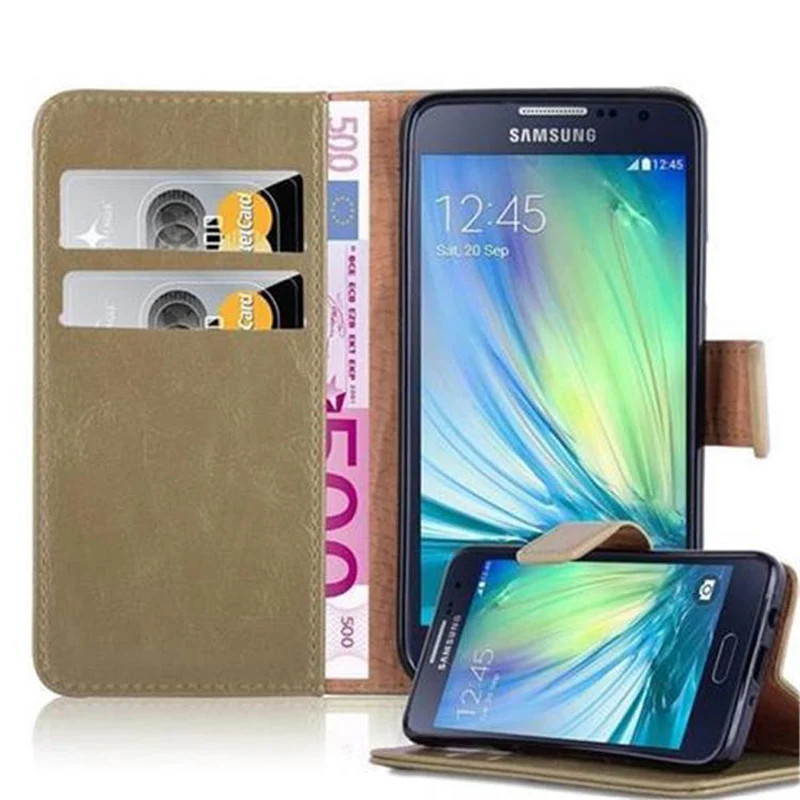 Cadorabo Hülle kompatibel mit Samsung Galaxy A3 2015 Schutzhülle mit Magnetverschluss, Standfunktion und Kartenfach