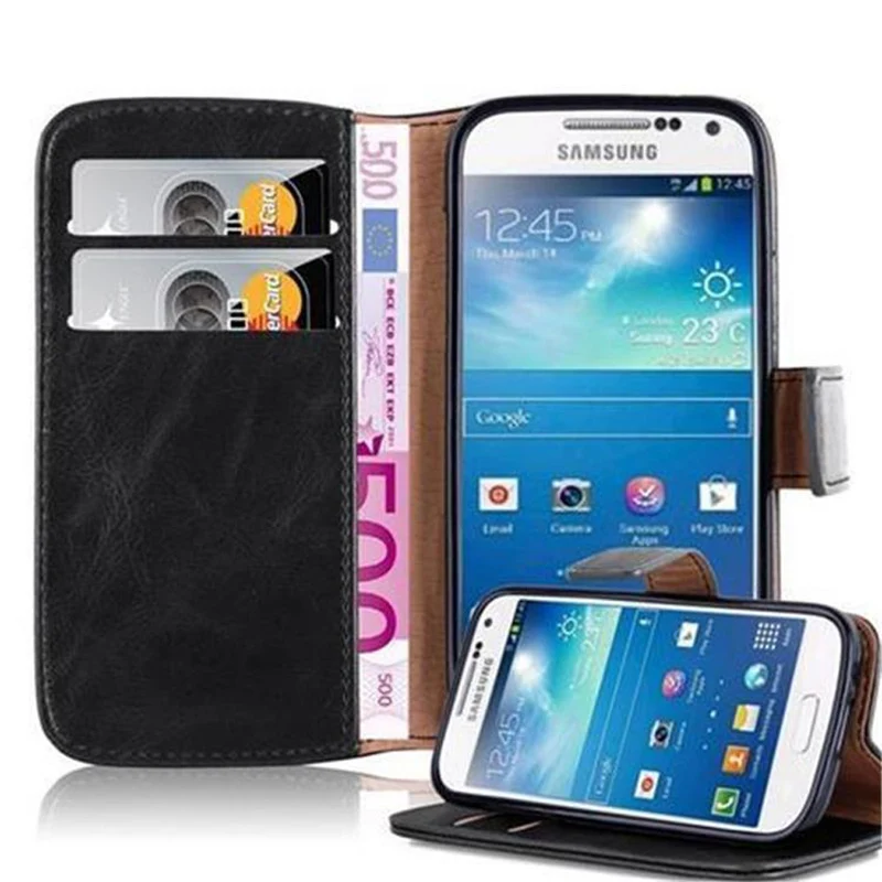 Cadorabo Hülle kompatibel mit Samsung Galaxy S4 MINI Schutzhülle mit Magnetverschluss, Standfunktion und Kartenfach