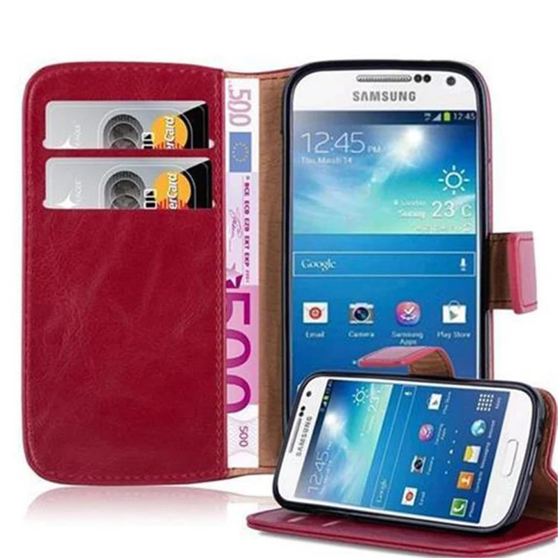 Cadorabo Hülle kompatibel mit Samsung Galaxy S4 MINI Schutzhülle mit Magnetverschluss, Standfunktion und Kartenfach