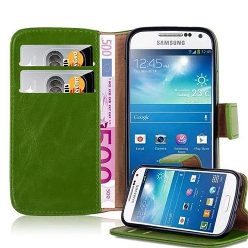 Cadorabo Hülle kompatibel mit Samsung Galaxy S4 MINI Schutzhülle mit Magnetverschluss, Standfunktion und Kartenfach
