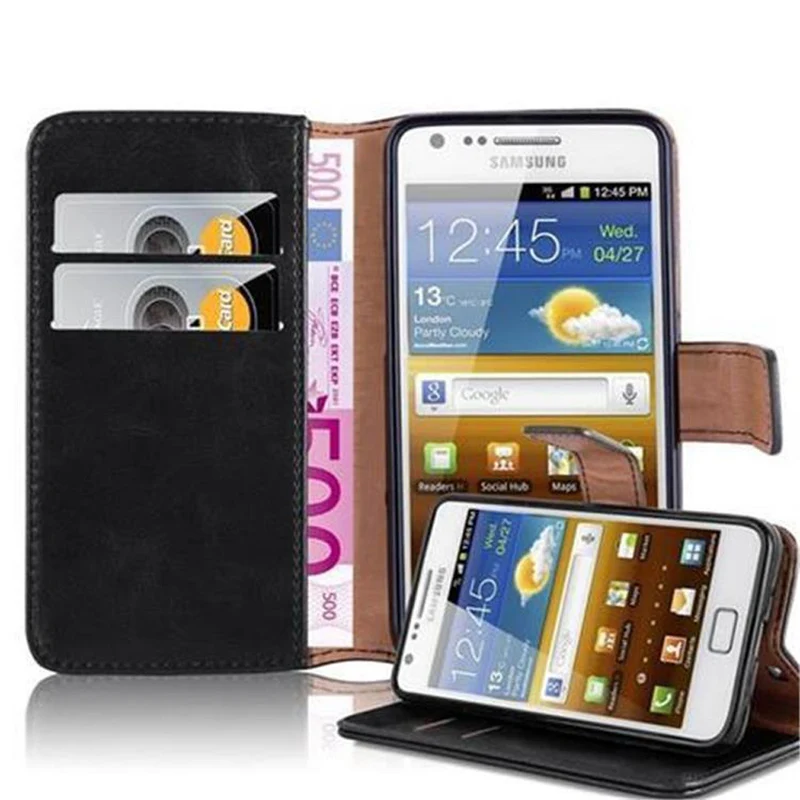 Cadorabo Hülle kompatibel mit Samsung Galaxy S2 / S2 PLUS Schutzhülle mit Magnetverschluss, Standfunktion und Kartenfach