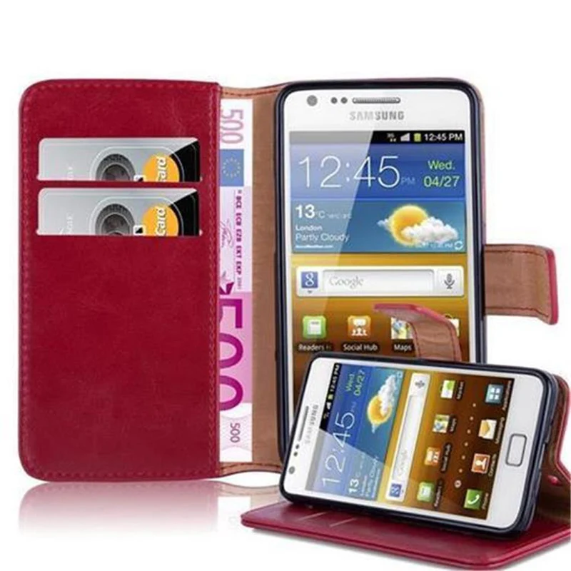 Cadorabo Hülle kompatibel mit Samsung Galaxy S2 / S2 PLUS Schutzhülle mit Magnetverschluss, Standfunktion und Kartenfach