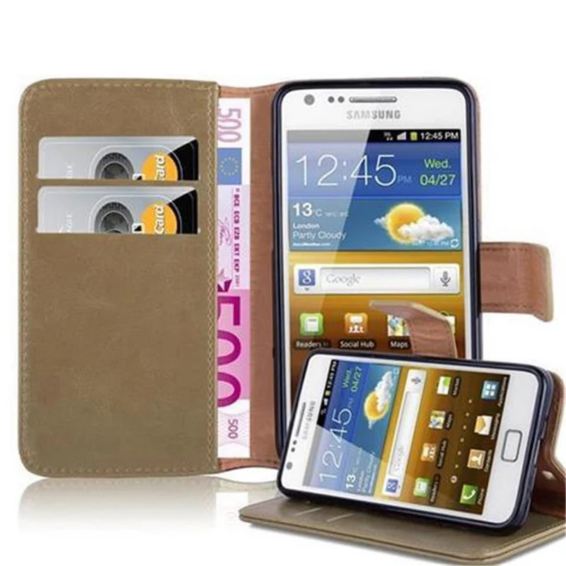 Cadorabo Hülle kompatibel mit Samsung Galaxy S2 / S2 PLUS Schutzhülle mit Magnetverschluss, Standfunktion und Kartenfach