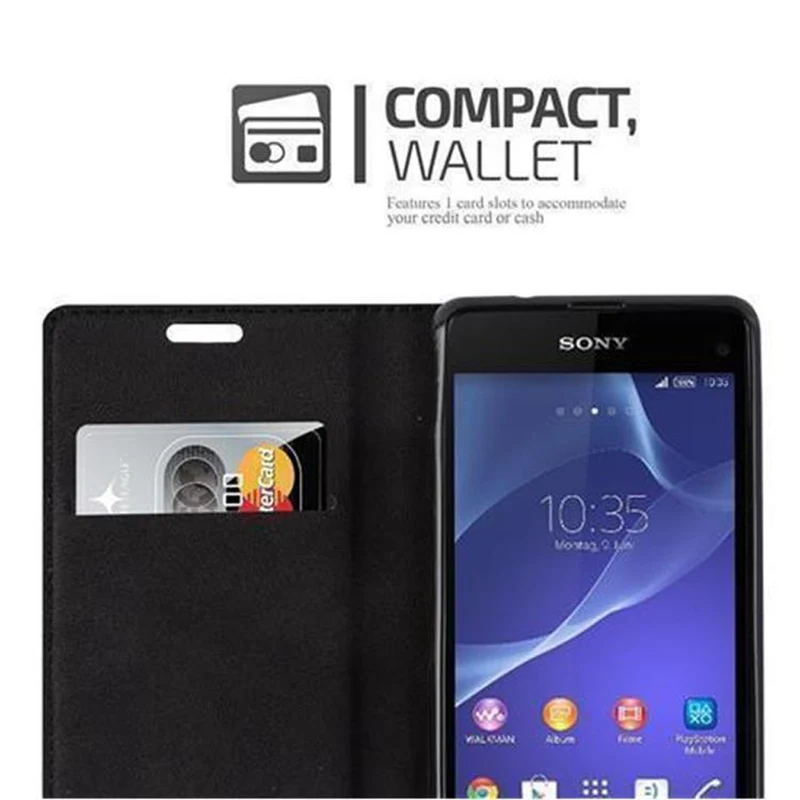 Cadorabo Hülle kompatibel mit Sony Xperia Z1 COMPACT Schutzhülle mit Magnetverschluss, Standfunktion und Kartenfach