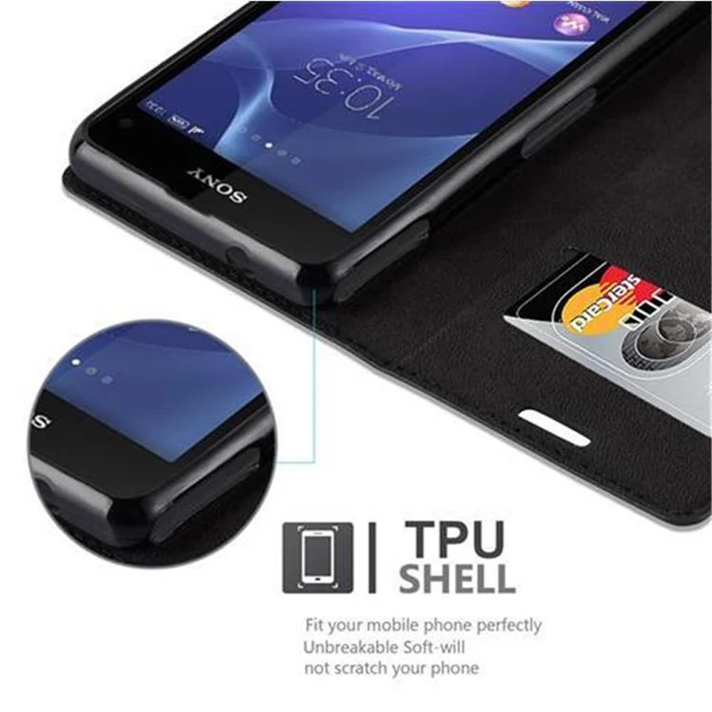 Cadorabo Hülle kompatibel mit Sony Xperia Z1 COMPACT Schutzhülle mit Magnetverschluss, Standfunktion und Kartenfach