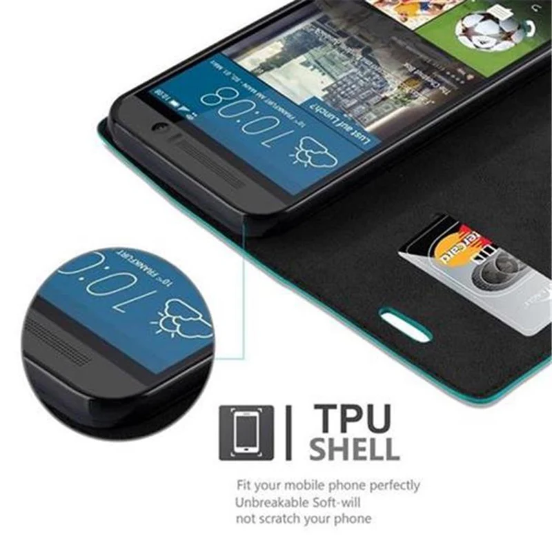 Cadorabo Hülle kompatibel mit HTC ONE M9 Schutzhülle mit Magnetverschluss, Standfunktion und Kartenfach