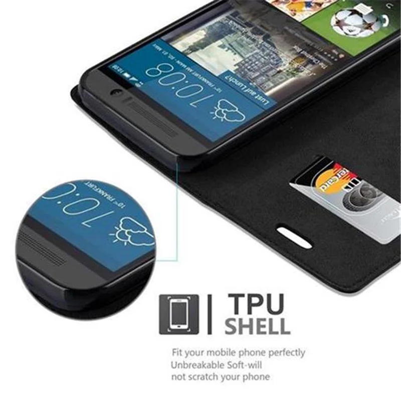 Cadorabo Hülle kompatibel mit HTC ONE M9 Schutzhülle mit Magnetverschluss, Standfunktion und Kartenfach