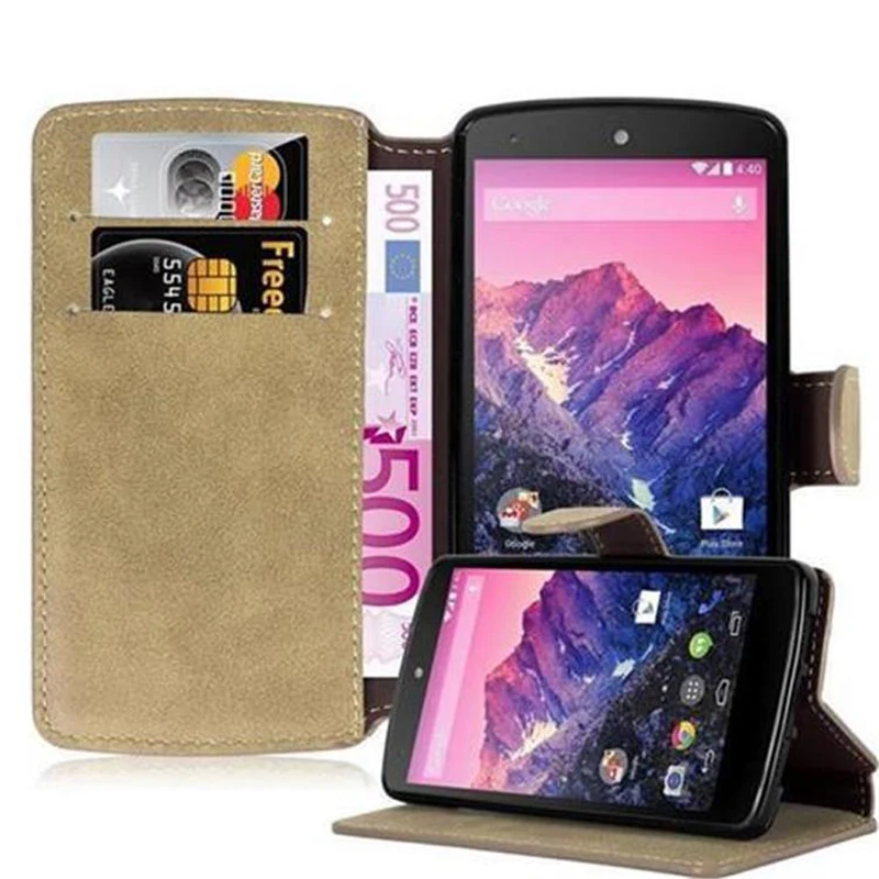 Cadorabo Hülle kompatibel mit LG Google NEXUS 5 Schutzhülle mit Standfunktion und Kartenfach im Retro Design