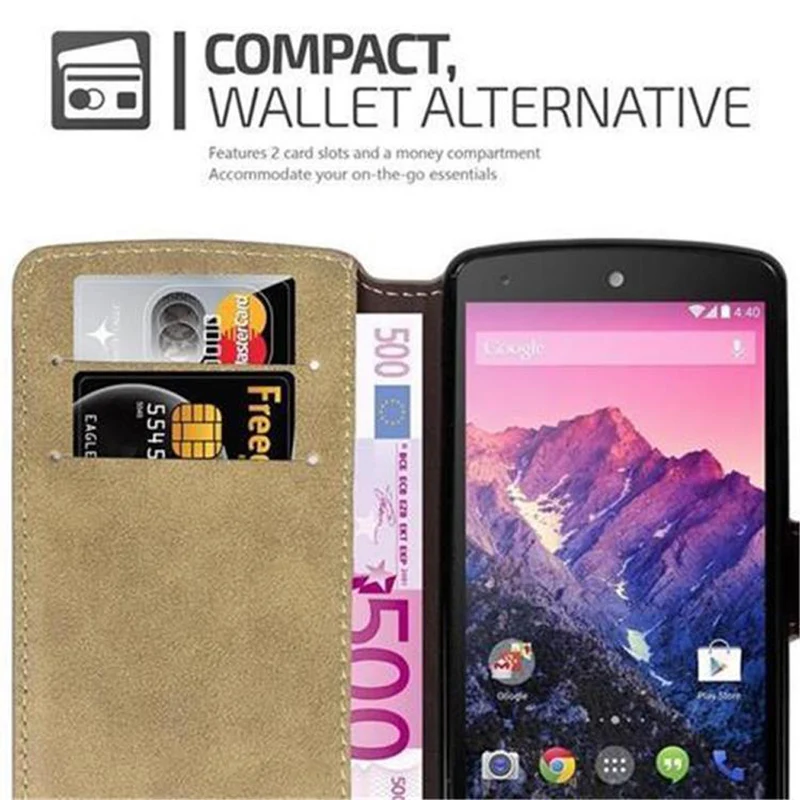 Cadorabo Hülle kompatibel mit LG Google NEXUS 5 Schutzhülle mit Standfunktion und Kartenfach im Retro Design