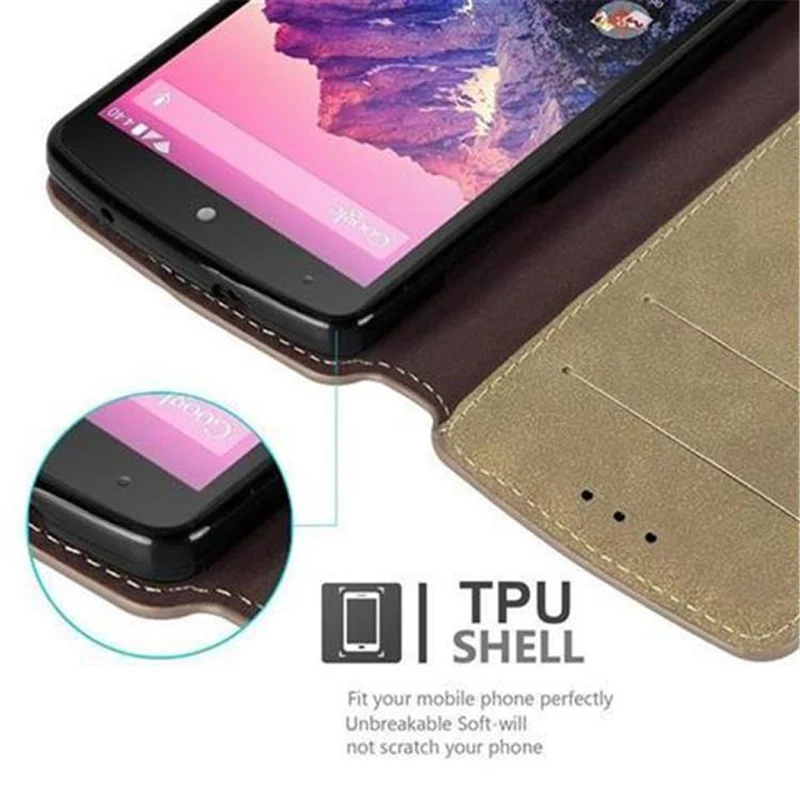 Cadorabo Hülle kompatibel mit LG Google NEXUS 5 Schutzhülle mit Standfunktion und Kartenfach im Retro Design