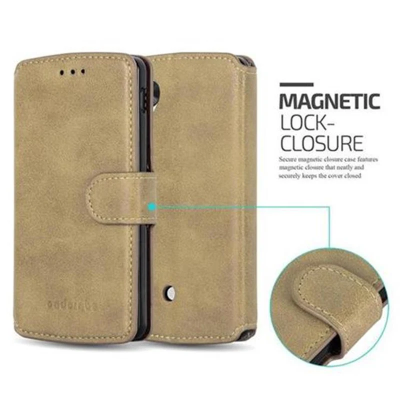 Cadorabo Hülle kompatibel mit LG Google NEXUS 5 Schutzhülle mit Standfunktion und Kartenfach im Retro Design