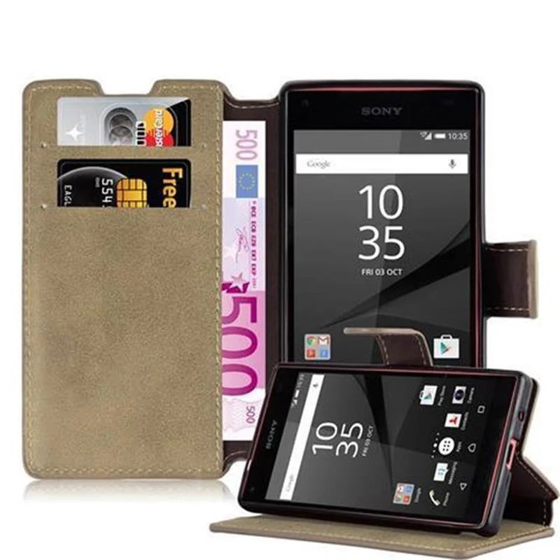Cadorabo Hülle kompatibel mit Sony Xperia Z5 COMPACT Schutzhülle mit Standfunktion und Kartenfach im Retro Design