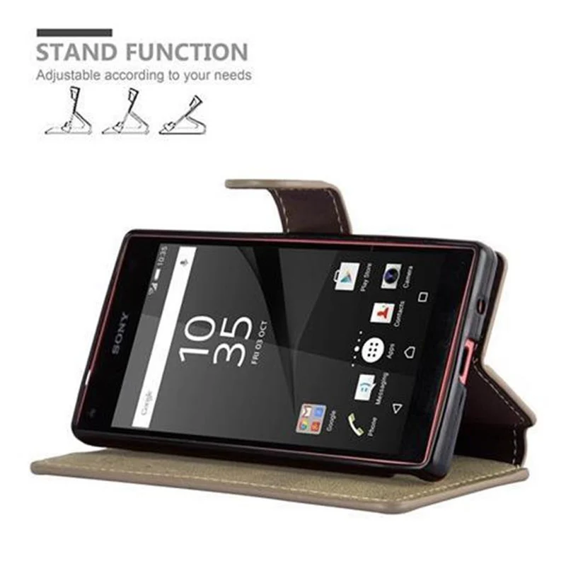 Cadorabo Hülle kompatibel mit Sony Xperia Z5 COMPACT Schutzhülle mit Standfunktion und Kartenfach im Retro Design