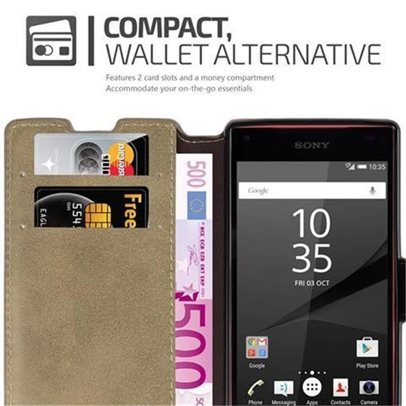Cadorabo Hülle kompatibel mit Sony Xperia Z5 COMPACT Schutzhülle mit Standfunktion und Kartenfach im Retro Design