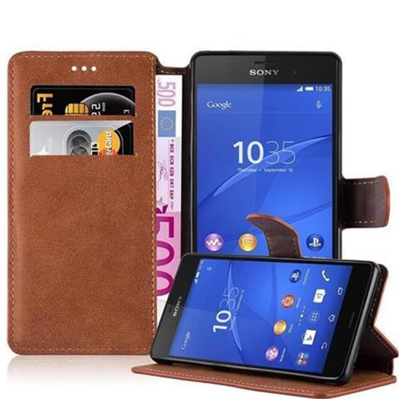 Cadorabo Hülle kompatibel mit Sony Xperia Z3 Schutzhülle mit Standfunktion und Kartenfach im Retro Design