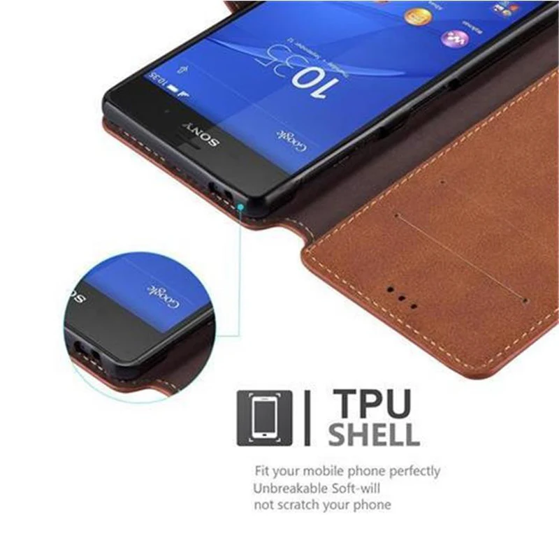 Cadorabo Hülle kompatibel mit Sony Xperia Z3 Schutzhülle mit Standfunktion und Kartenfach im Retro Design