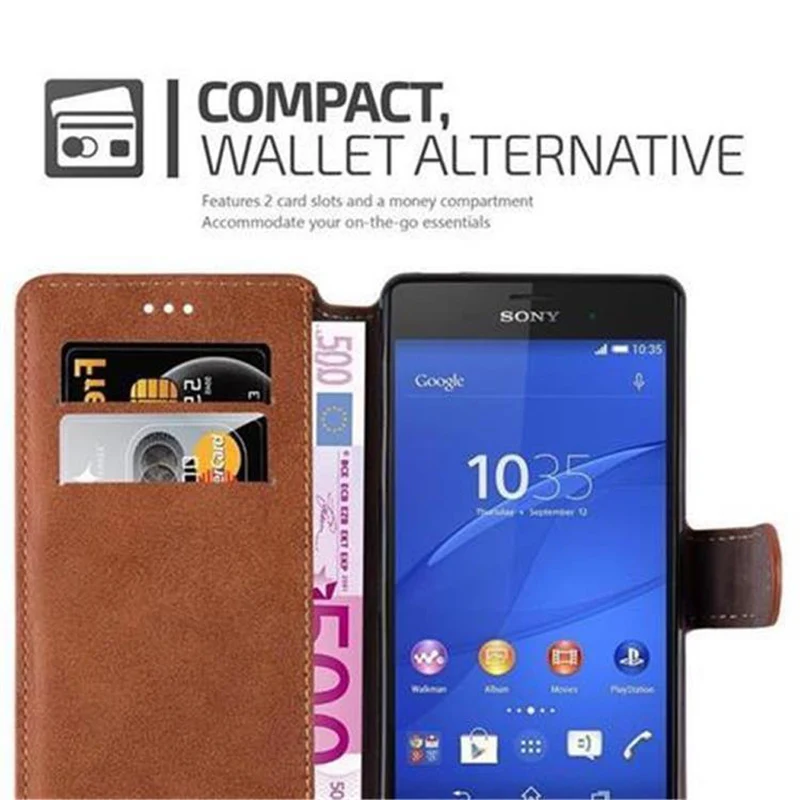 Cadorabo Hülle kompatibel mit Sony Xperia Z3 Schutzhülle mit Standfunktion und Kartenfach im Retro Design