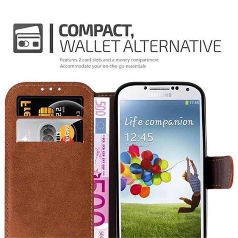 Cadorabo Hülle kompatibel mit Samsung Galaxy S4 Schutzhülle mit Standfunktion und Kartenfach im Retro Design