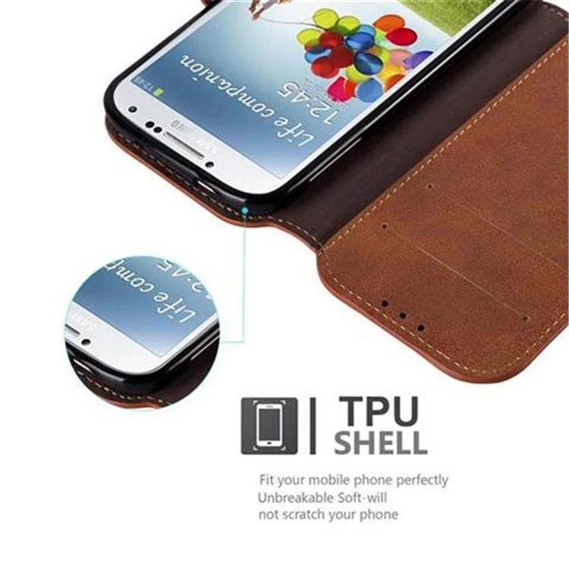 Cadorabo Hülle kompatibel mit Samsung Galaxy S4 Schutzhülle mit Standfunktion und Kartenfach im Retro Design