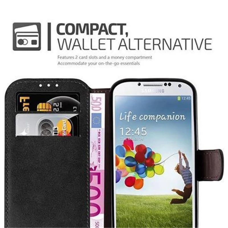 Cadorabo Hülle kompatibel mit Samsung Galaxy S4 Schutzhülle mit Standfunktion und Kartenfach im Retro Design